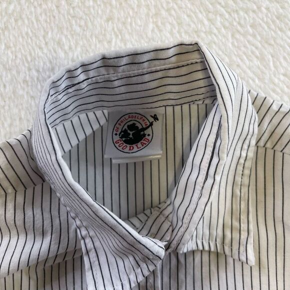3T Goodlad of Philadelphia White Button Down Shirt Pin Stripe Long Sleeve Collar - Picture 3 of 12